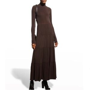 A.L.C. Corinna Turtleneck Tiered Maxi Dress Open Back Chocolate Brown